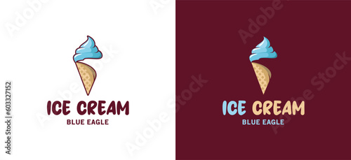 Sweet and creamy blue gelato ice cream logo design with eagle head concept