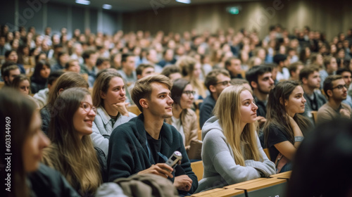 Students audience in the lecture hall. Generative AI.