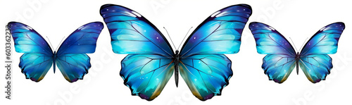 Stunning Set of Blue Butterflies with Gradient Colors on Transparent Background, generative AI