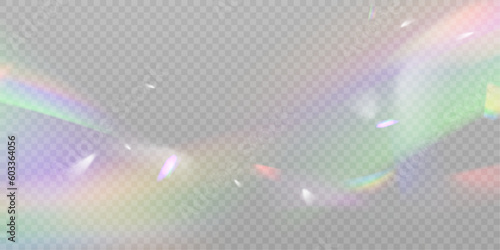 Realistic diamond reflection, rainbow light optical effect Colorful collection, bright spectrum glow rays. Rainbow effect overlay, prismatic crystal refraction. 