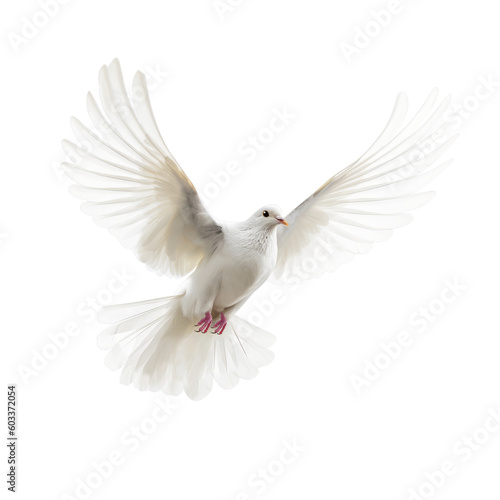 white dove flying , isolated on transparent background cutout , generative ai