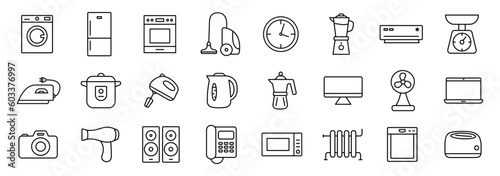 Household appliances. Home appliances and electronics icons. Vector illustration.