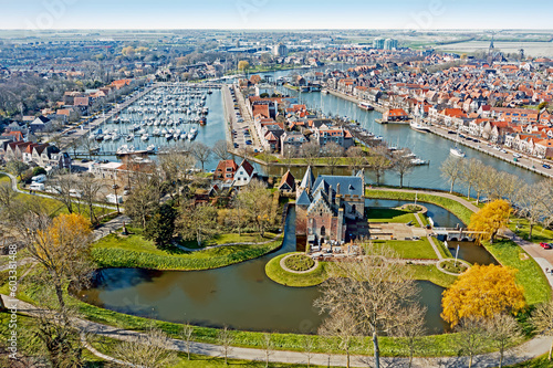 Aerial from the traditional town Medemblik in the Netherlands
