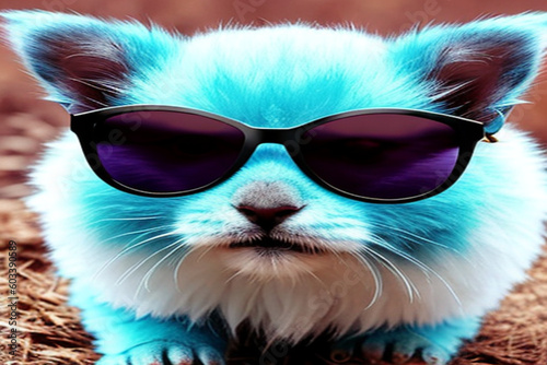 White & Purple cat on the beach with glasses created with Generative AI Technology