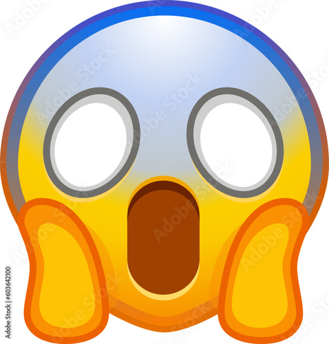 Screaming in fear emoji. Horror and fright emoticon. Face with blue forehead, big scared eyes and long, open mouth. Detailed emoji icon from the Telegram app.