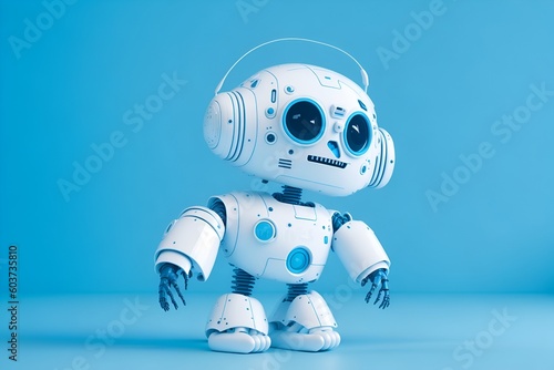 Cute mini robot on a blue background. Generative AI