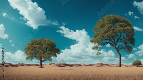 A Depiction Of A Mood - Setting Of A Desert With Three Trees AI Generative