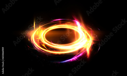 Glow swirl light effect. Circular lens flare. Abstract rotational lines on transparent background 