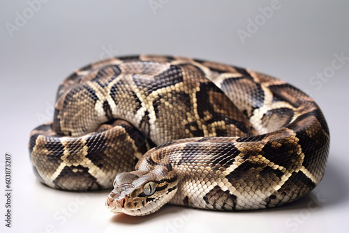 Image of boa snake on white background. Reptile. Wildlife Animals. Illustration. Generative AI.