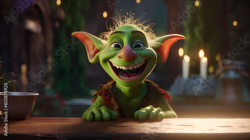 Delightful presence of a cheerful goblin in a whimsical setting made with Generative AI