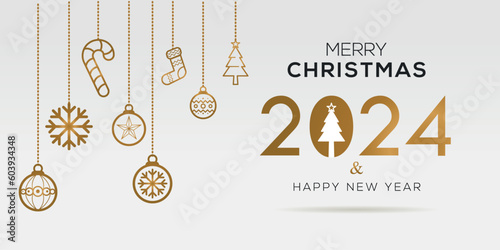 Creative (Happy new 2024 year and merry Christmas) Christmas and New Year background, posters, cards, headers, website template, Vector illustration.