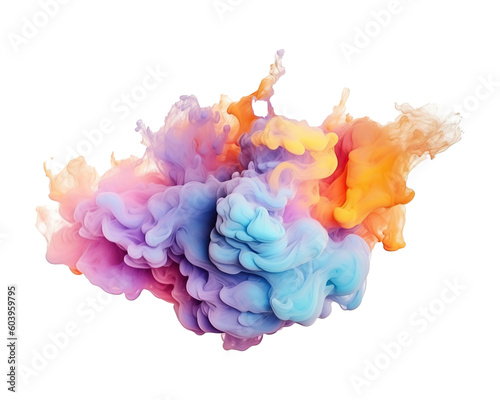 Abstract colorful pastel color cloud on transparent background. Colorful Ink Diffusion in Water. Generative AI