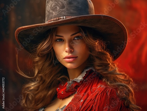 Hot sexy cowgirl in cowboy hat and leather pants wild west generative ai