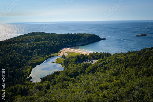 Sand Beach as viewed from the Beehive Trail at Acadia National Park in Bar Harbor, Maine.