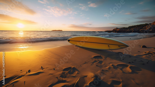 Surfboard on beach background. Generative Ai