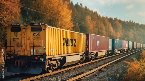 Freight train with cargo containers, generative ai.