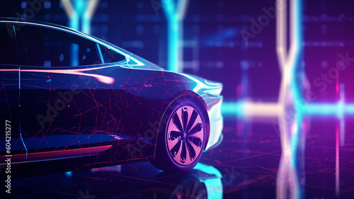 Electric lights car futuristic banner background, Generative Ai