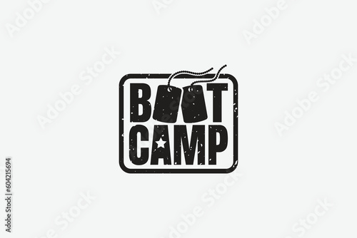 boot camp logo with a combination of gruunge boot camp lettering and military necklace