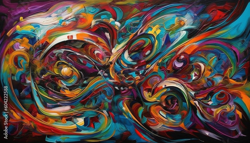 Vibrant colors flow in a smooth, abstract acrylic painting composition generated by AI