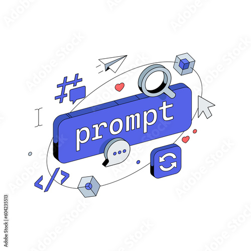 Prompt command button in Chatbot. Search by Images and Ideas Prompts. 3d isometric Vector illustration.