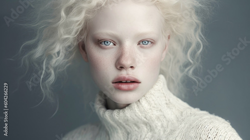 Portrait of beautiful albino woman. Generative AI