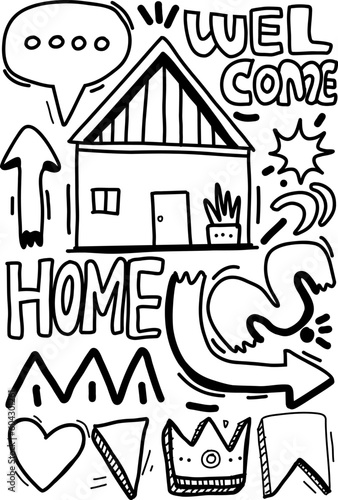 Doodle hand drawn welcome home