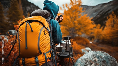 Camping Equipment and Accessories. Essential Gear for Wilderness Mountain Hiking. Generative AI