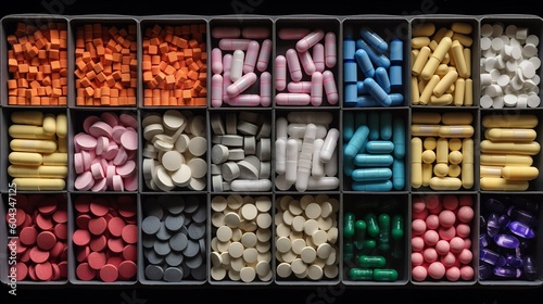 Display of Assorted Pharmaceutical Pills and Capsules