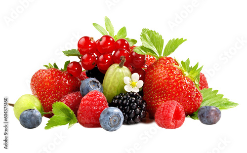 Mixed Berries with Blossom and Leaves - Transparent Background PNG