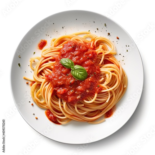 Delicious Plate of Spaghetti with Tomato Sauce on a White Background Generative AI