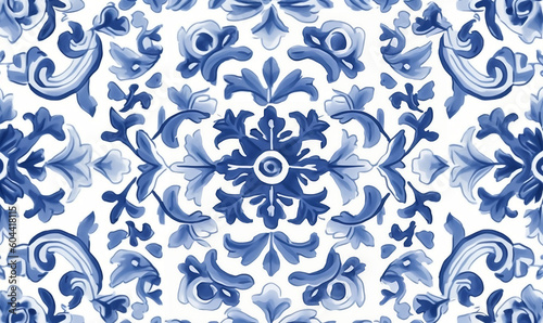 Mediterranean Charm: Vibrant Illustration of Azulejo Portuguese Tiles, generative AI