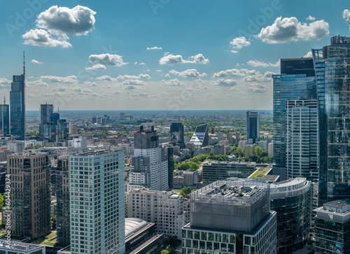 Panoramic. view of modern skyscrapers and business centers in Warsaw. View of the city center from above. Warsaw, Poland.