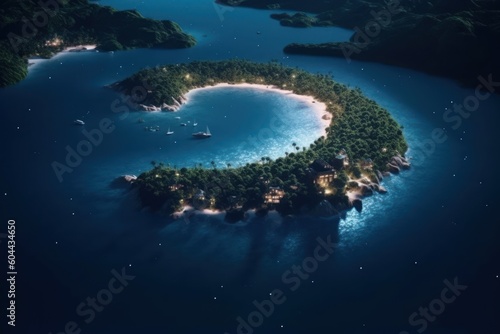 AI Generated Fishing island in the shape of a crescent bay beach sea background