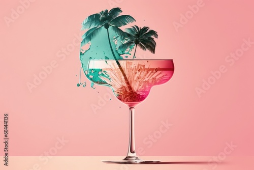 tropical cocktail with a palm tree garnish. Generative AI