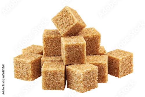 Brown cane sugar cube isolated on white background, clipping path, full depth of field