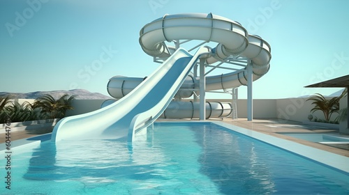 water slide into an hotel pool. generative AI. 