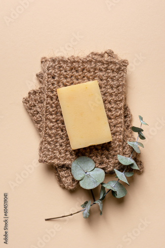 Eco-friendly and zero-waste natural handmade jute washcloth and solid soap