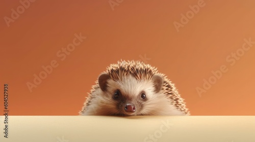 Head of Hedgehog looking lateral with copy space for advertisement. space background for banner text. Generative AI