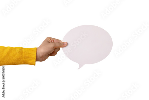talk bubble speech icon in hand isolated on transparent background
