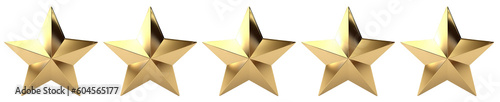 Five golden stars for product rating reviews for websites and mobile applications, cut out. Based on Generative AI