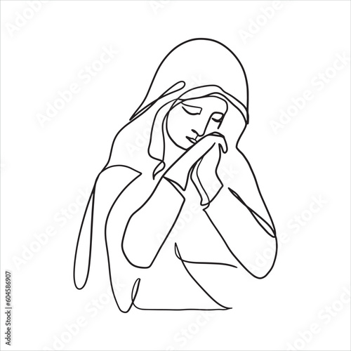 Continuous line, one-line, Mother Mary prayer, Christianity, Biblical scripture