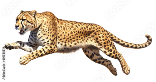 Cheetah Running Isolated on Transparent Background - Generative AI 