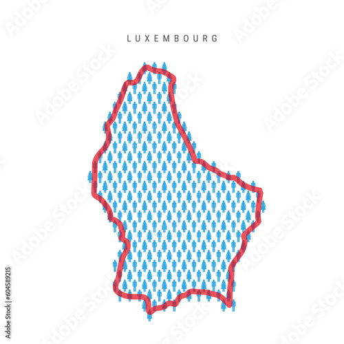 Luxembourg population map. Stick figures Luxembourgish people map. Pattern of men and women. Flat vector illustration