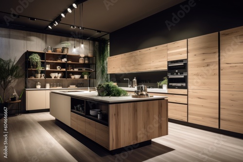Generative AI nature and simplistic kitchen in shop open space mode
