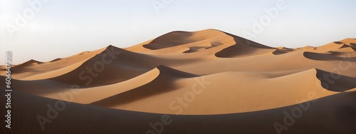 Sand dunes in desert landscape. Aerial view of the dunes. Beautiful sand dunes in the Sahara desert. Generative AI