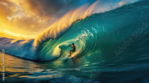 Surfer et grande vague