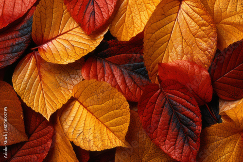 Colorful autumn background, beautiful fall nature wallpaper with red, yellow and orange leaves, AI Generated