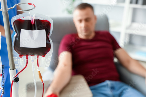 Blood pack for transfusion in clinic, closeup