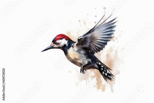 Watercolor spotted woodpecker on a white background created with generative AI technology.