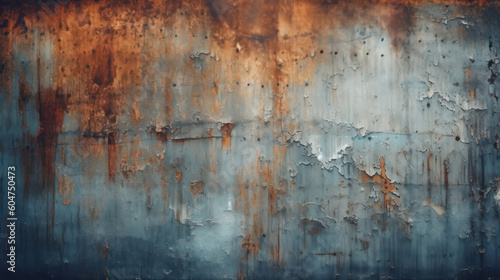 a rusty orange-blue texture of a steel wall with lots of negative space for copy space. Grunge metal background